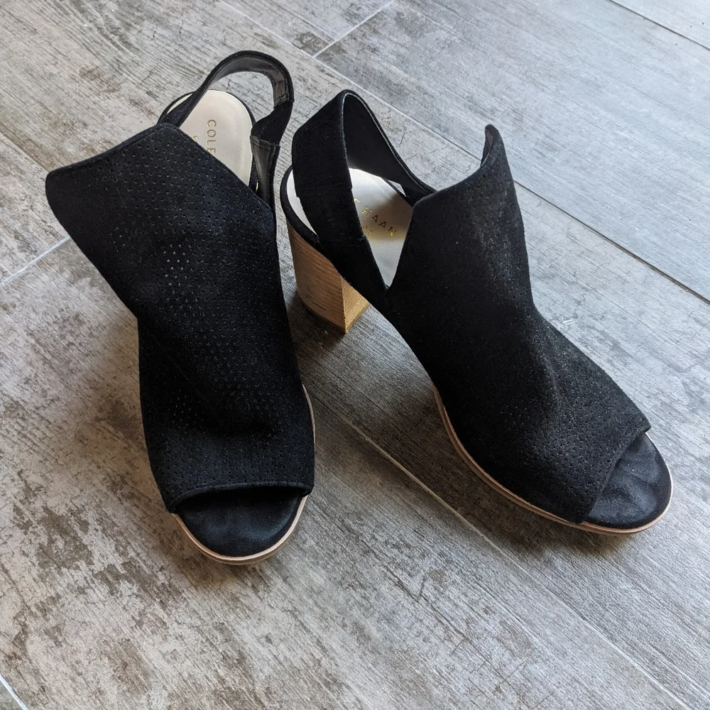 COLE HAAN Callista Open Toe Suede Booties